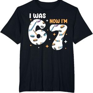 Black Graphic Kids 6 - 7 birthday Hockey theme T-Shirt